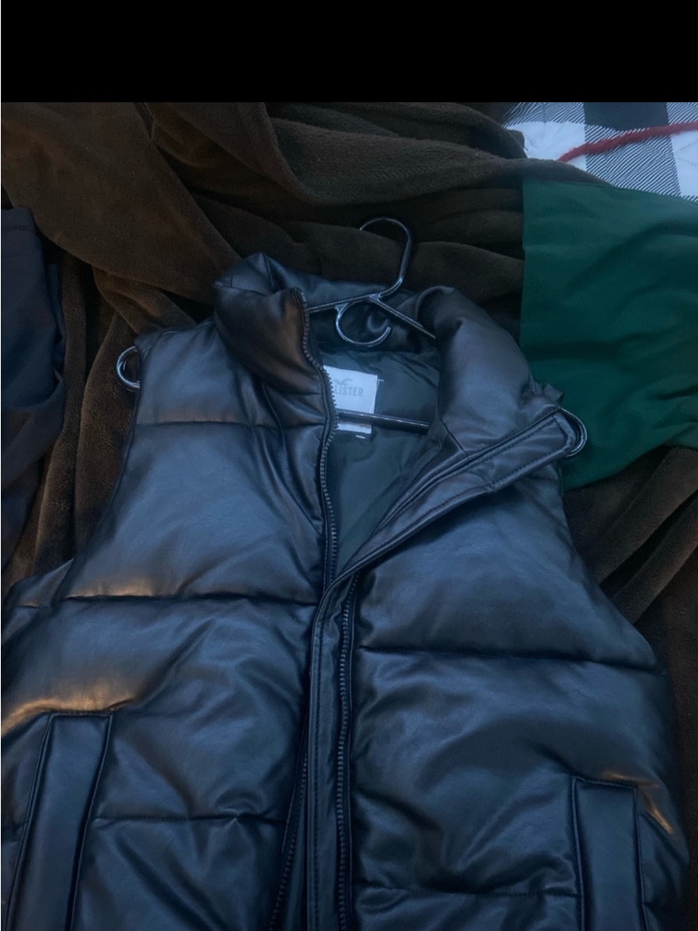 Hollister Black Leather-Look Puffer Vest